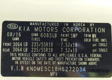 2017 Kia Sedona Sx Luxury from USA, damaged, VIN KNDME5C18H6272034